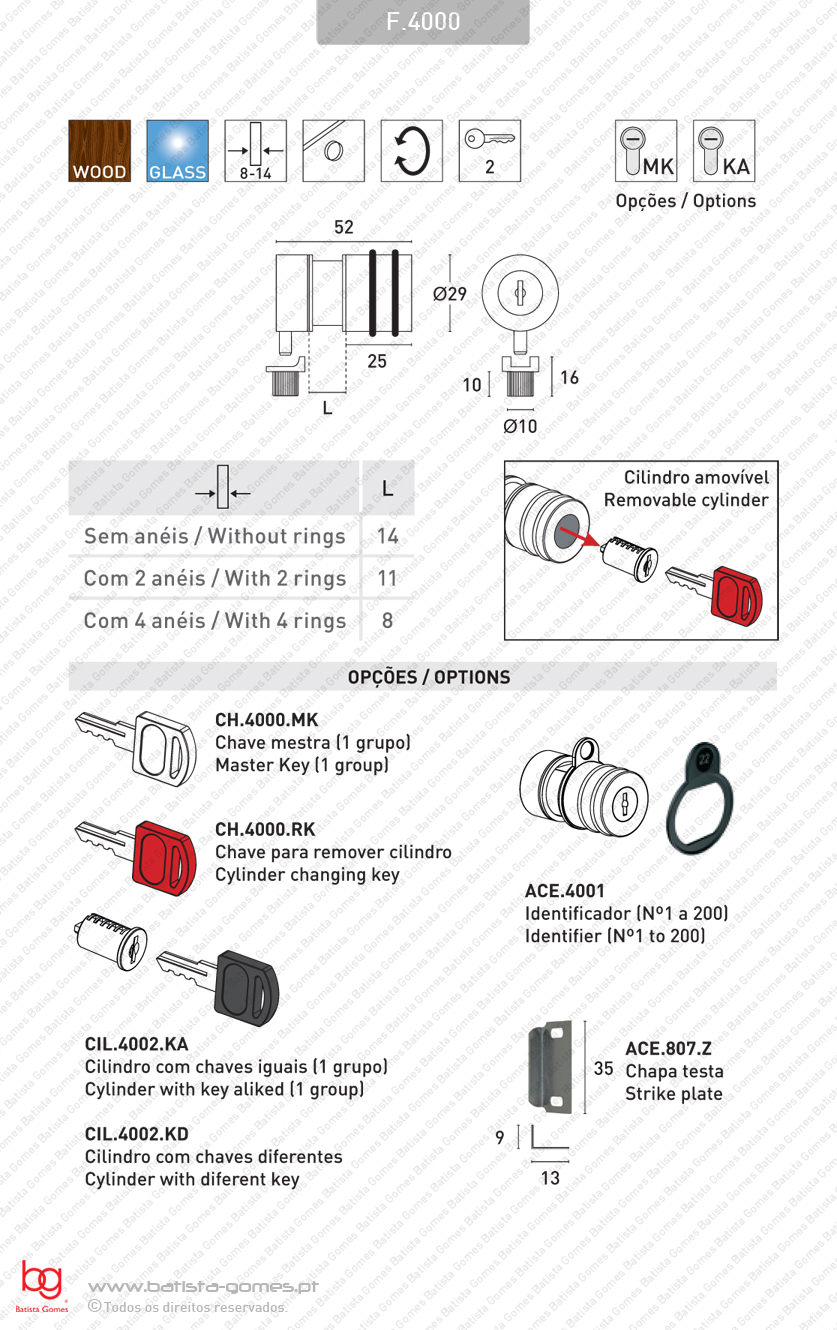 Fechadura com cilindro amov�vel para portas de arm�rios